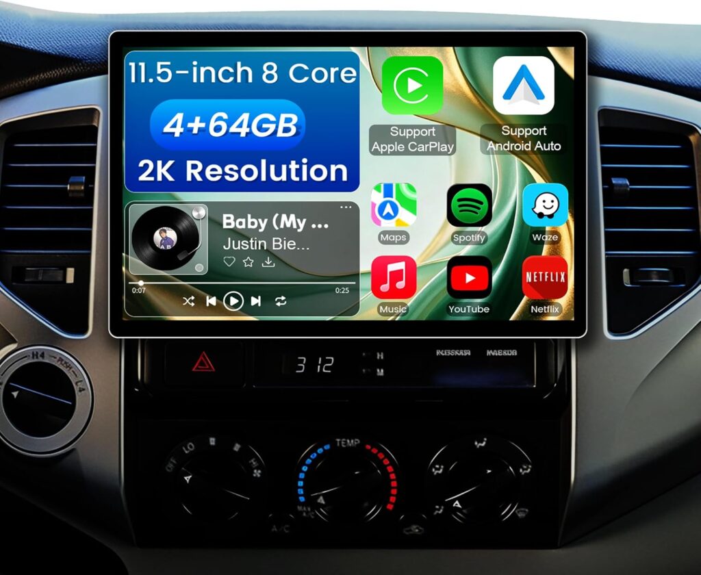 11.5 Inch 8 Core 4GB+64GB Car Radio Stereo for Toyota Tacoma 2005-2015, 2K Touchscreen Android 13 Head Unit with Wireless CarPlay & Android Auto, 1080P Backup Camera, GPS Navigation, SWC, AM/FM Radio